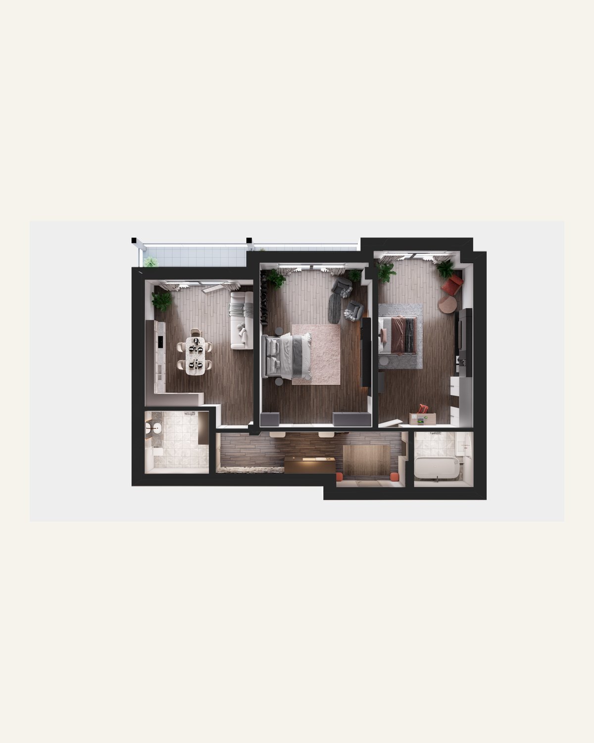 Планировка евротрёшки 73,9–75,4 м² в АК «Новая Керкинитида» — две спальни, два санузла, два балкона